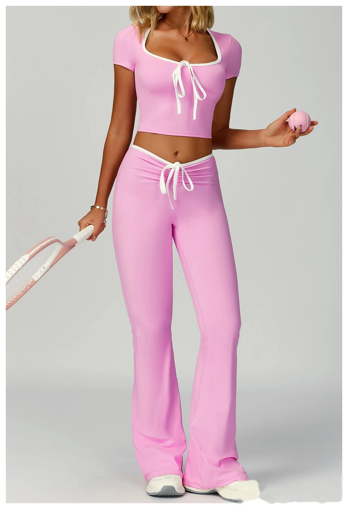 Custom-made contrast-wrapped bell-bottoms yoga fitness exercise high waist slim bell-bottoms women detail