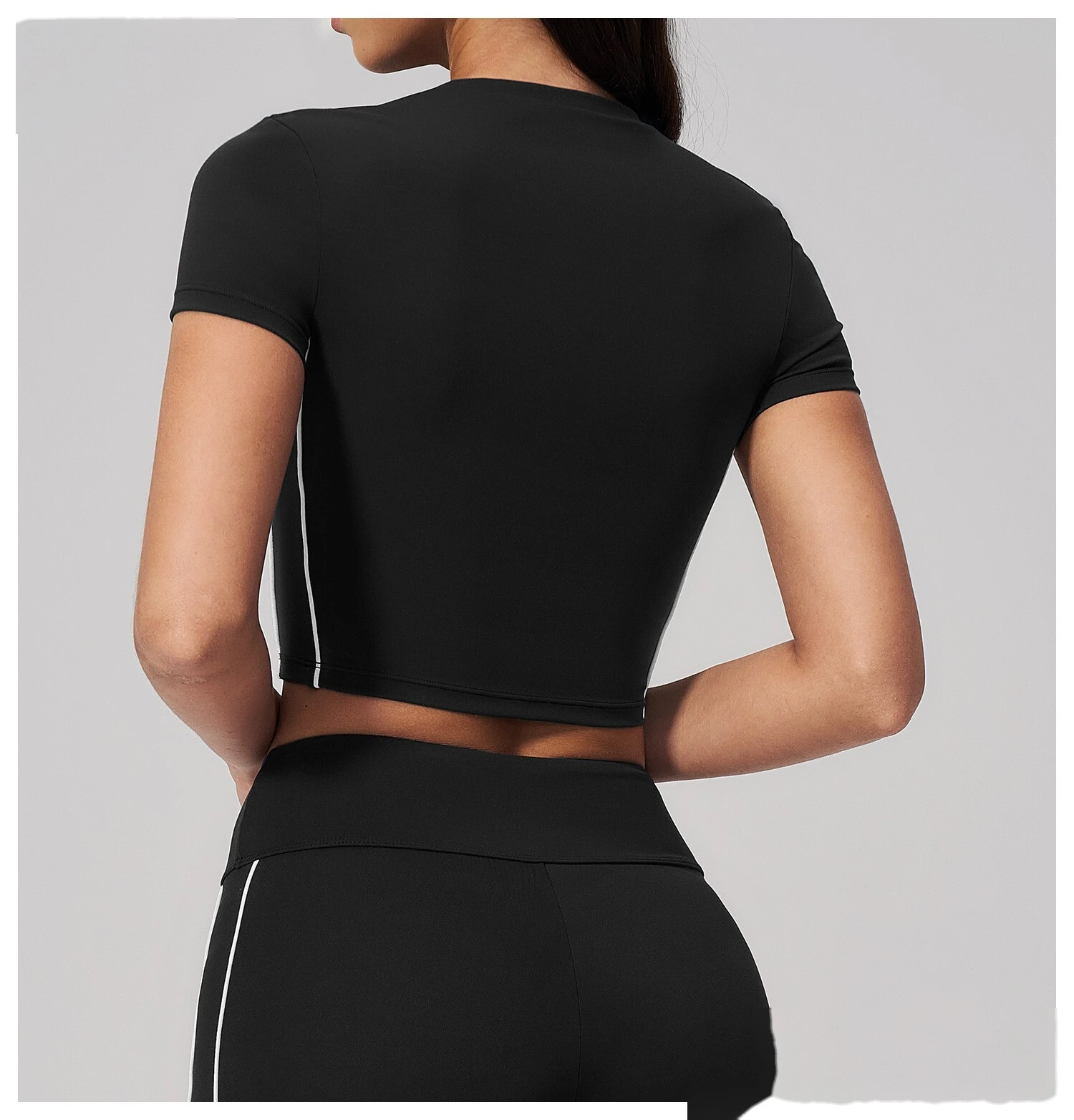 Custom Women Short Sleeve Yoga Top, Summer Cropped Tight Fitness T-shirt Quick Dry Sports Workout Tee detail