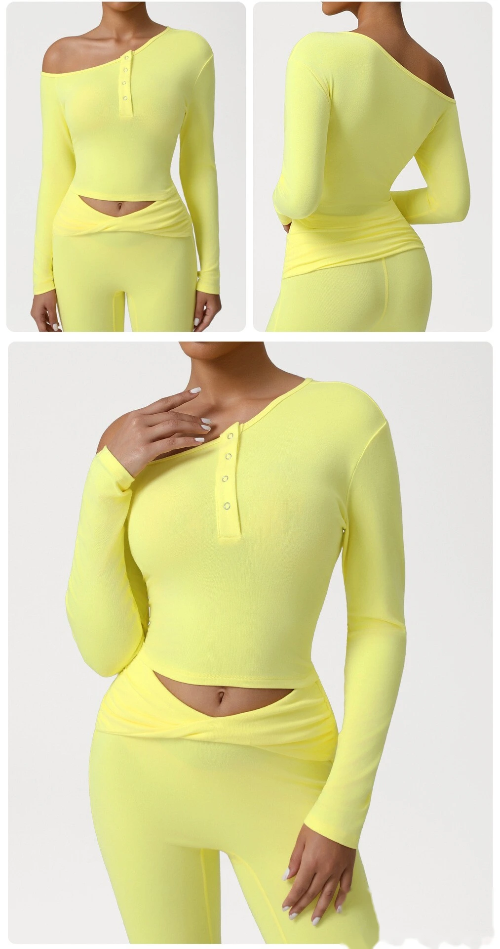 Customized diagonal shoulder sports bottoming shirt for women's slim and slim yoga long sleeve T-shirt detail