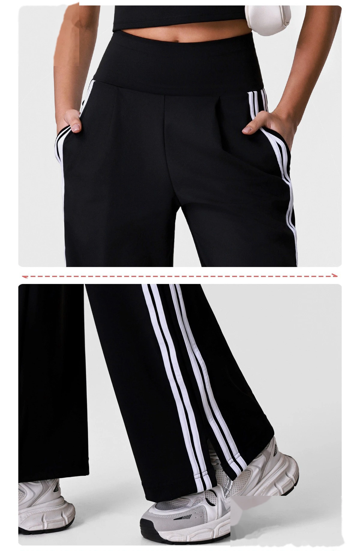 Halter Padded Sports Vest & Color Block Striped Wide Leg Pants Set for Women, Fitness Running Workout Suit detail