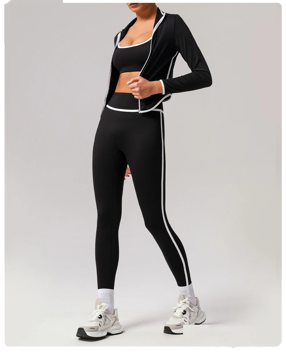 Customized contrast sports yoga coat stand collar long sleeve coat outdoor fitness clothes top detail
