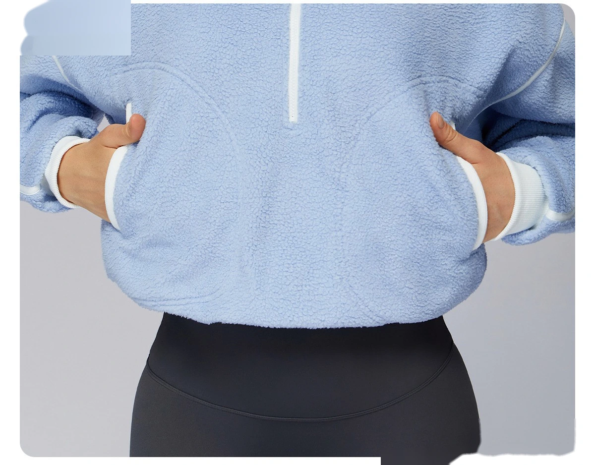 Customized autumn and winter stand-up collar windproof and warm polar fleece coat women's cashmere sports sweater detail