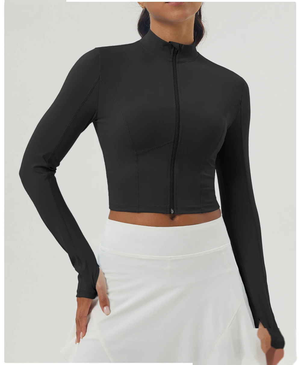 Customized outdoor running zipper tight coat yoga fitness sportswear top woman detail