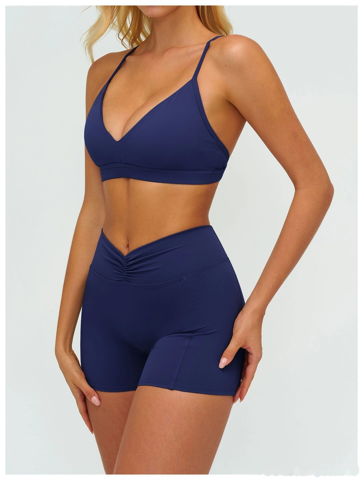 Women's Customizable V-Neck Yoga Sports Bra - Y-Back Adjustable Straps, High Support Workout Bra for Fitness & Running detail