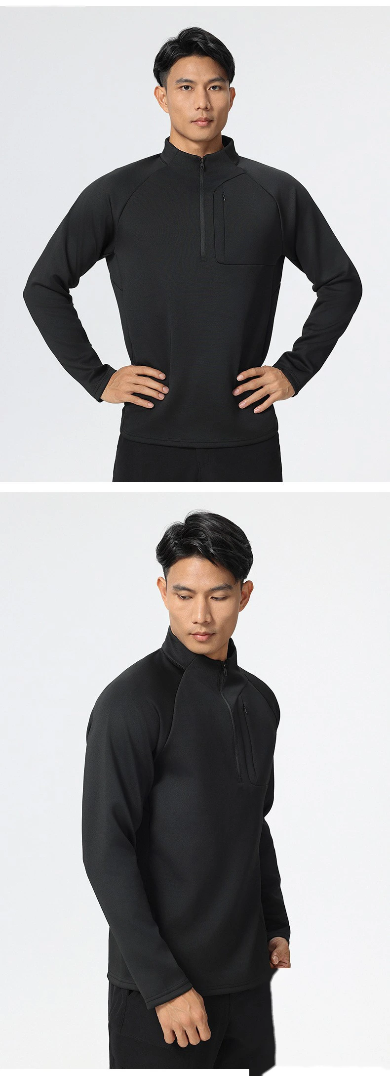 Customized men's stand-up collar long-sleeved leisure sports T-shirt running fitness clothes detail