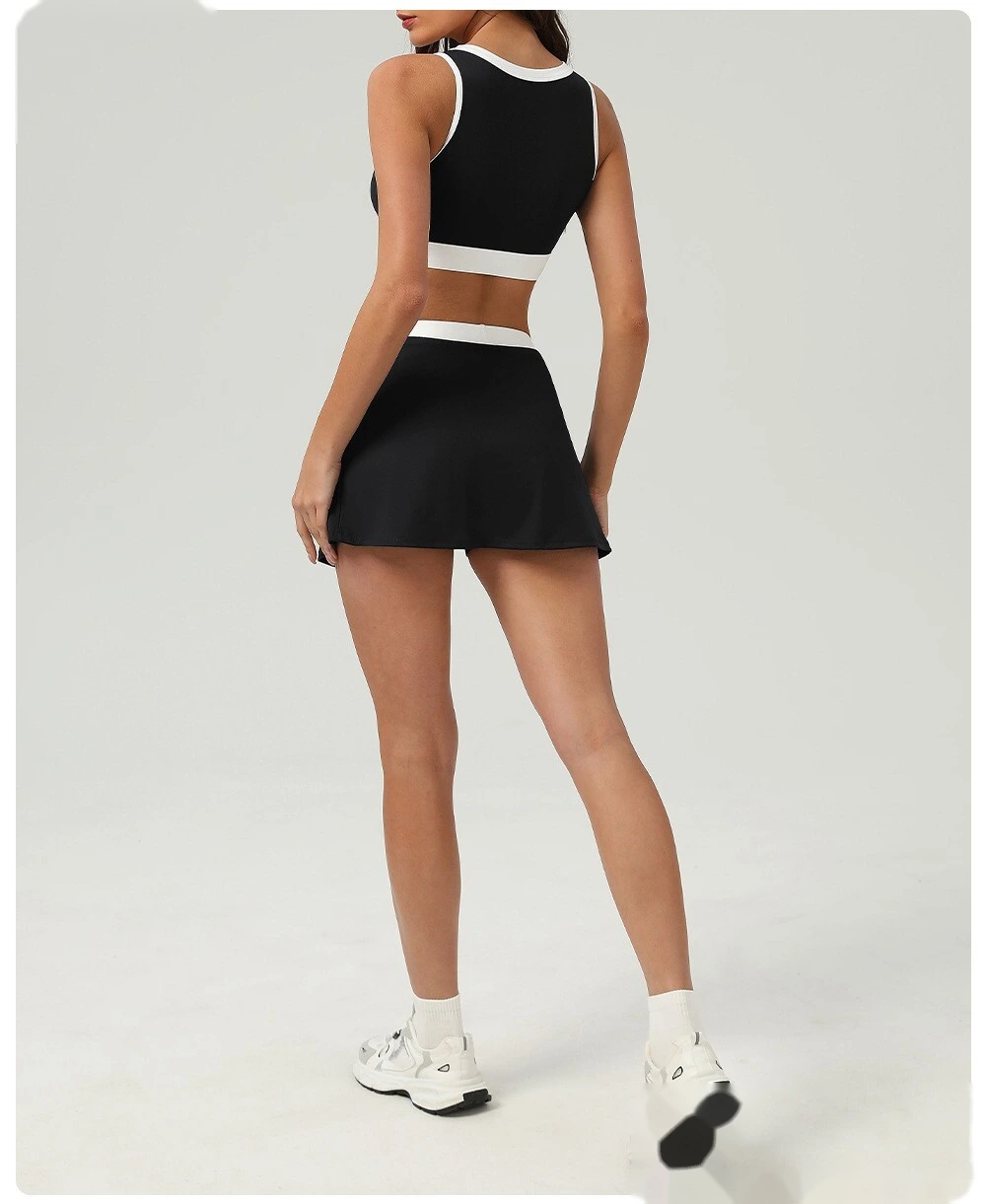Contrast-color quick-drying tennis skirt, outdoor sports, slit opening and light exposure prevention detail