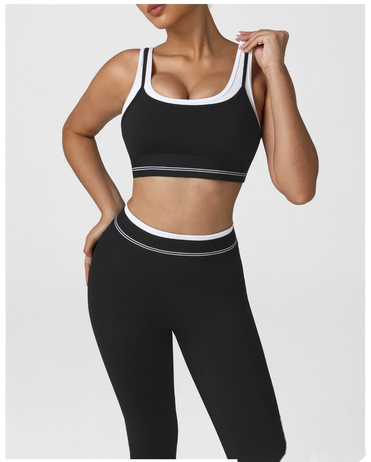 Women's High-Elastic Padded Sports Bra - Customizable 2-in-1 Color Block Yoga Bra, Fitness Workout Tank Top detail