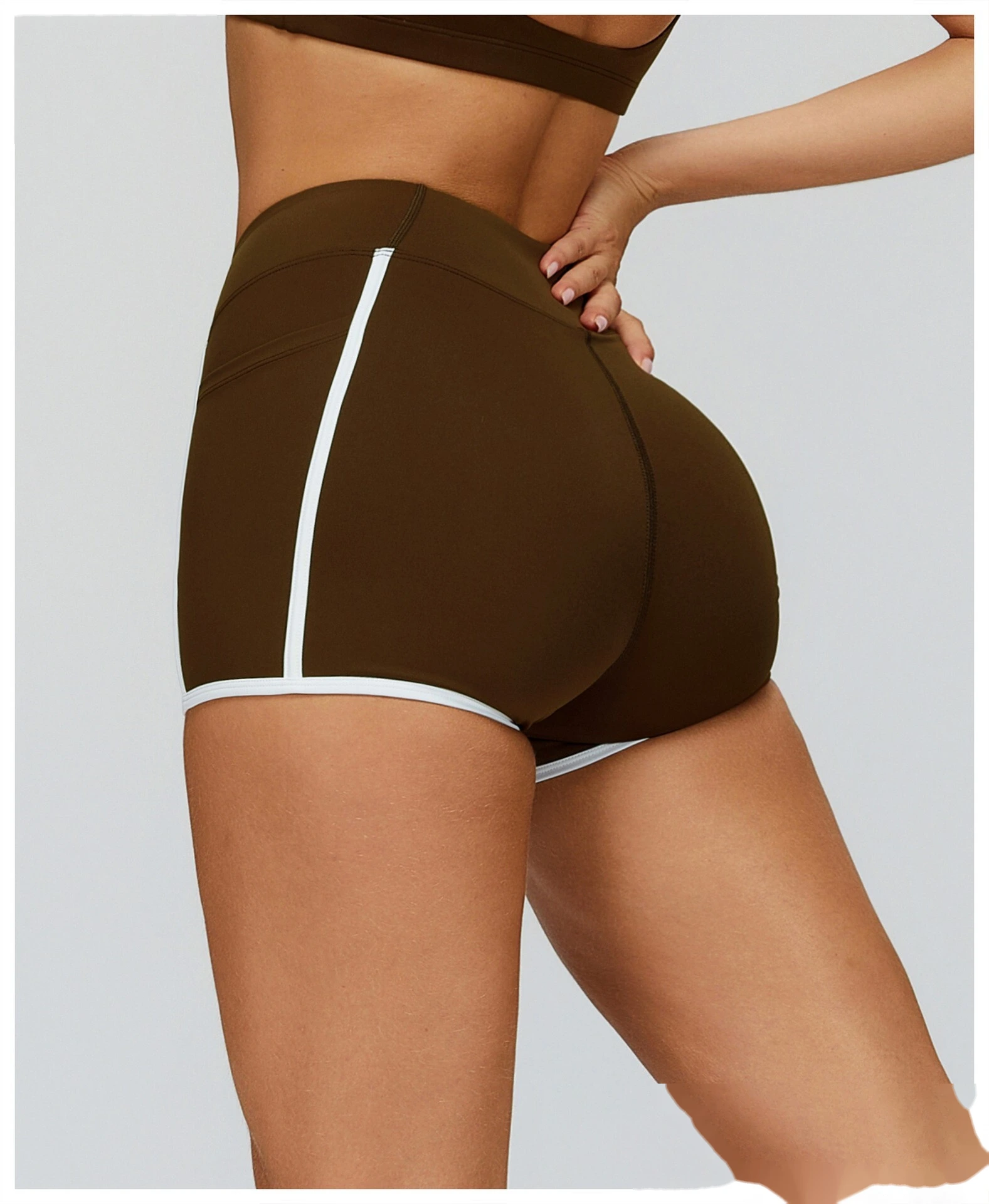 Custom Naked-Feel Yoga Shorts - Women’s High-Waisted Color Block Tight Butt-Lifting Running Shorts detail