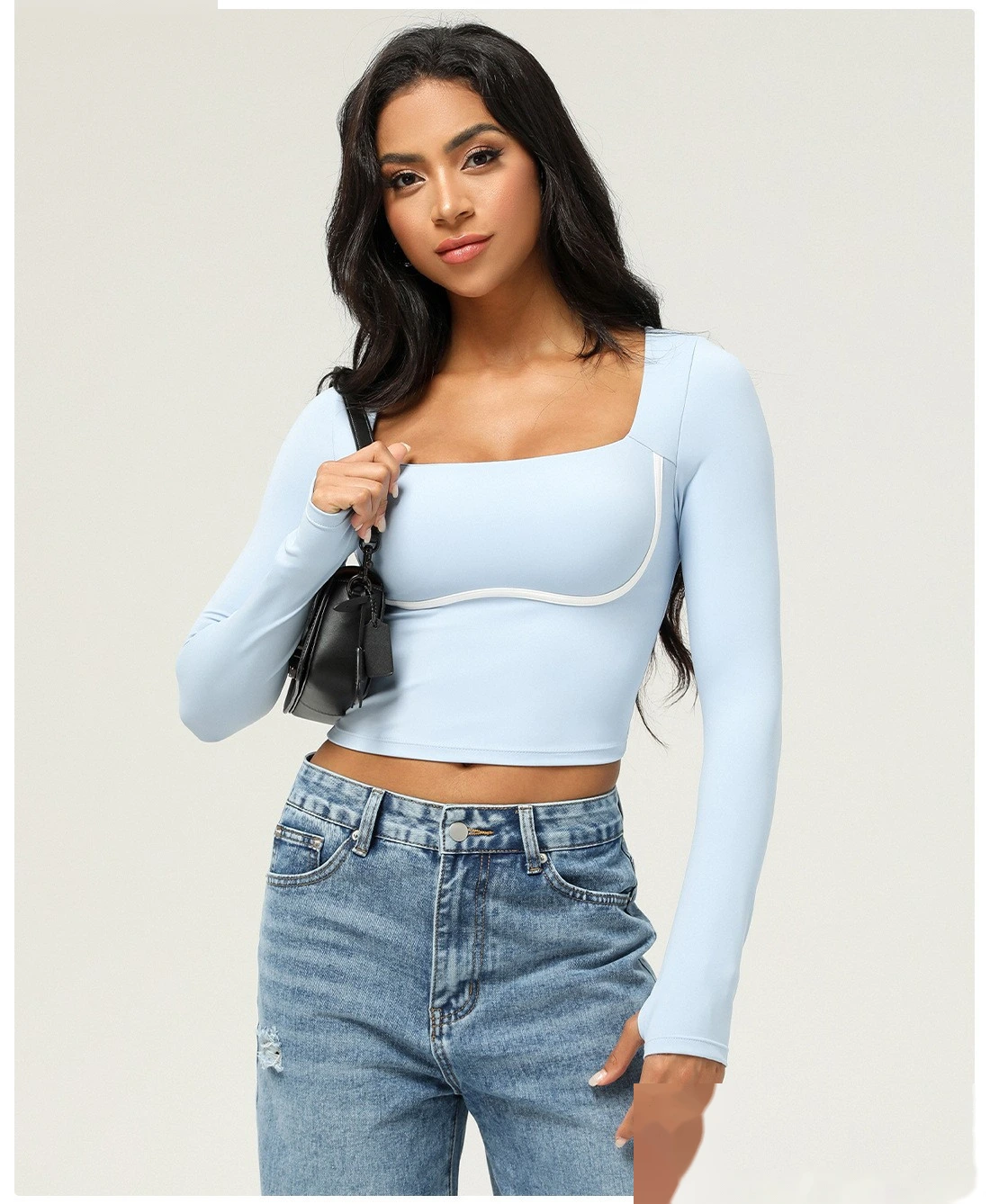 Customized sports long-sleeved T-shirt women slim fitness yoga clothes tops women with chest pads detail