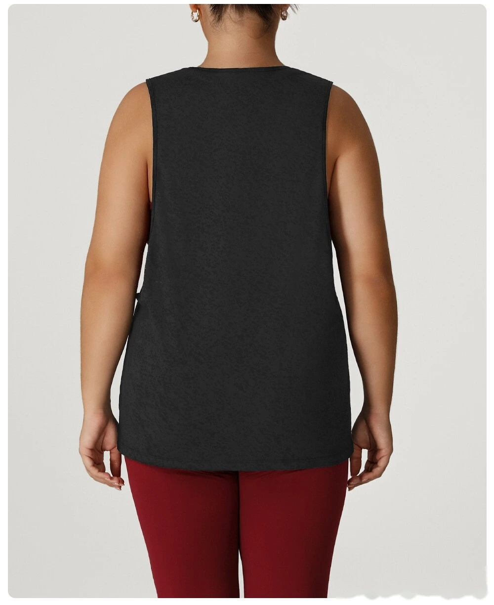 Plus size sleeveless leisure sports shirt round neck breathable yoga vest running training blouse detail