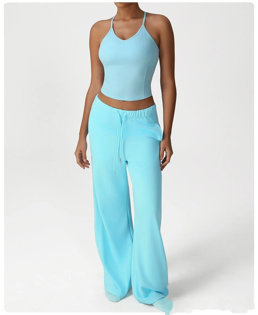 Custom leisure sweatpants loose pocket straight wide-leg pants dance training yoga pants running fitness pants detail