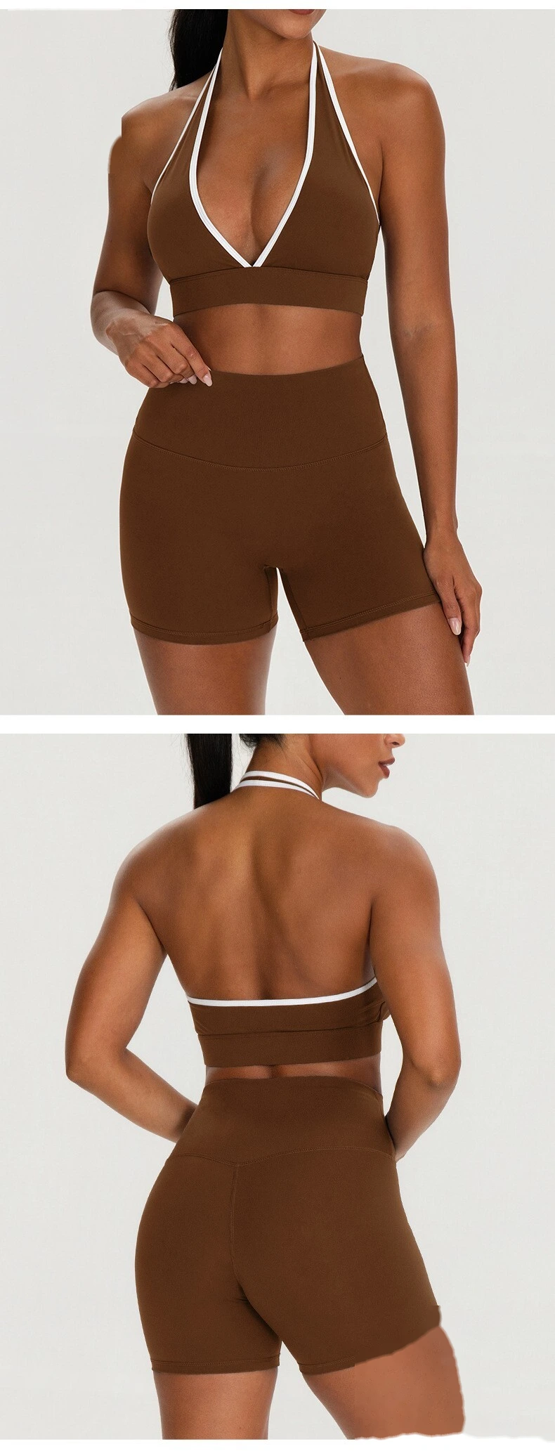 Custom Women’s V Neck Halter Color Block Yoga Bra Naked Feeling Workout Fitness Sports Bra detail