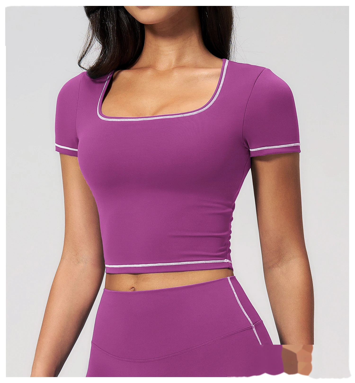 Women's Yoga Short Sleeve Top, Skinny Crop Waist Color Block Outdoor Quick Dry Running Fitness Sports Tee detail