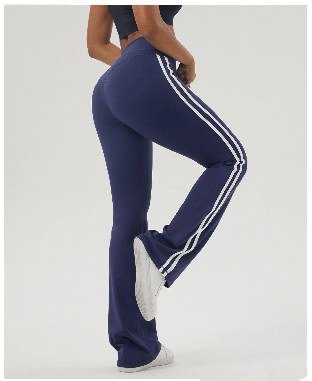 Custom contrast striped yoga bell bottoms hip indoor fitness dance pants sports casual bell bottoms. detail