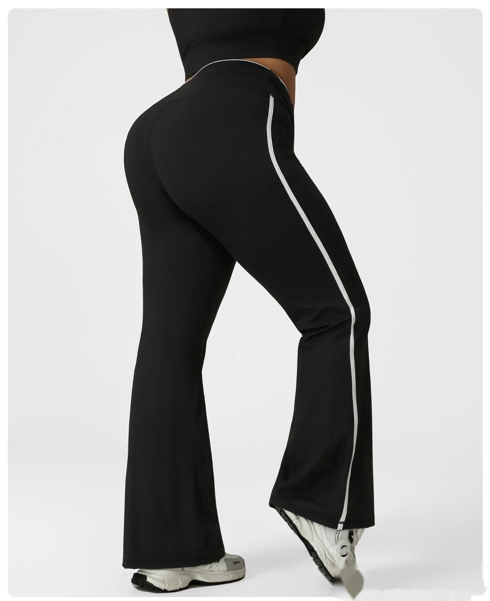 Custom cross high waist sports contrast flared pants plus size yoga pants running fitness wide-leg pants detail
