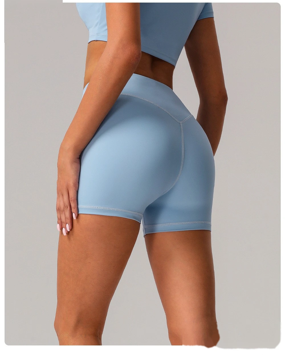 Custom nude yoga shorts hip running fitness pants tight high waist outdoor sports shorts female detail