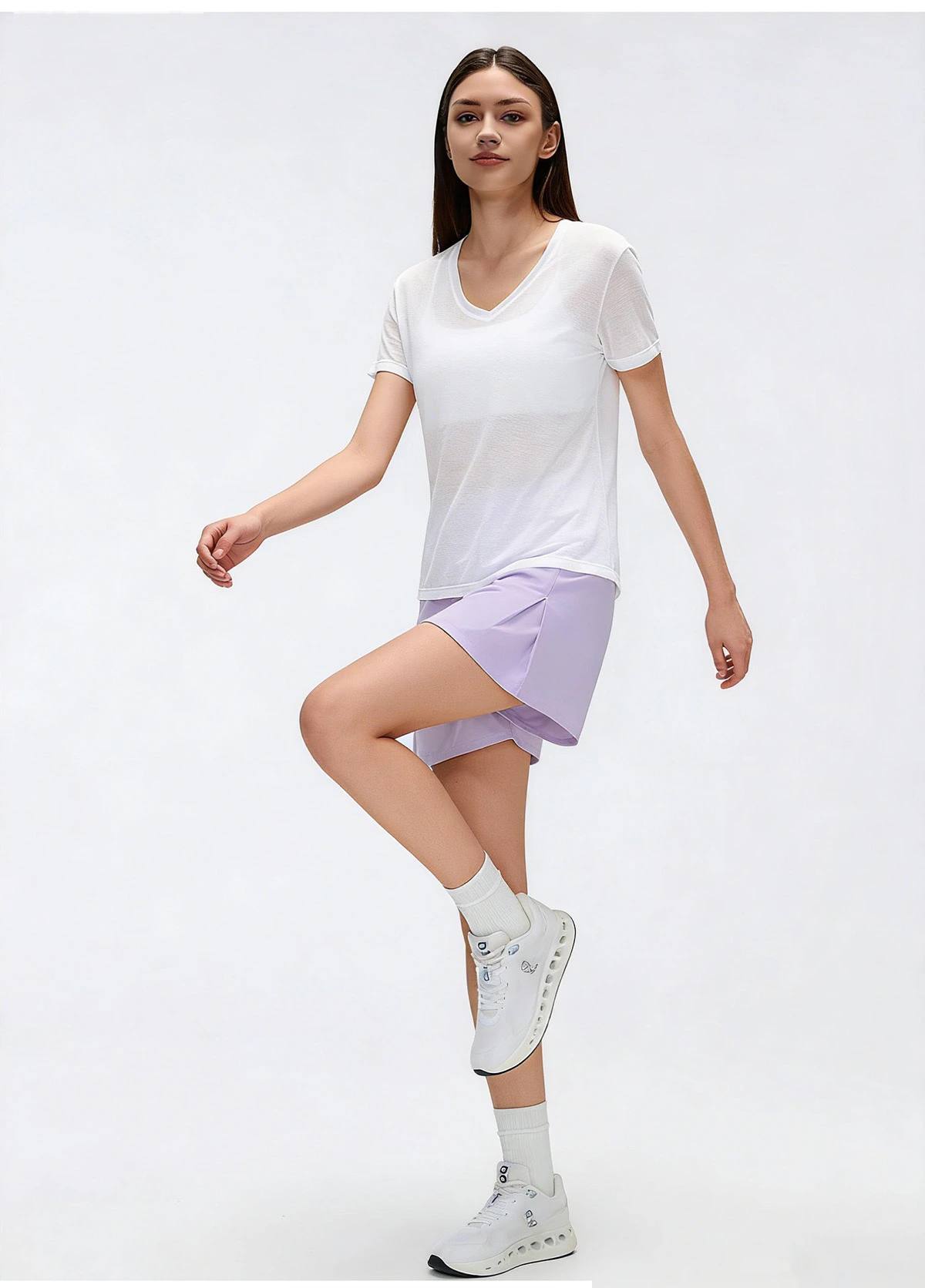 Bulk Custom V-Neck Yoga T-Shirt - Women's Summer Bamboo Yarn Lightweight Quick-Dry Gym Running Activewear detail