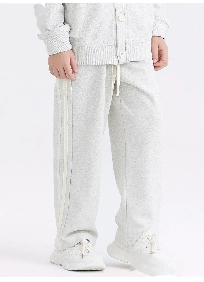 Customized cotton terry two-bar sweatpants for boys and girls children's loose casual pants detail