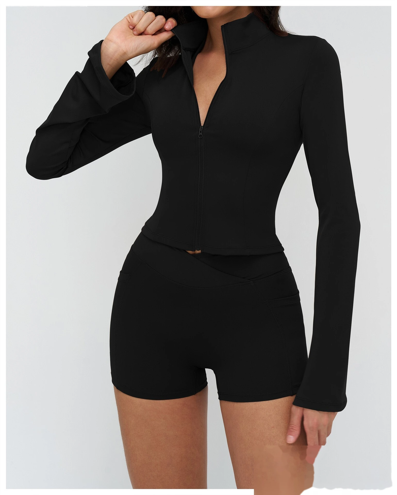 Custom Stand Collar Zip-Up Flare Sleeve Jacket - Outdoor Yoga Running Sports Coat detail