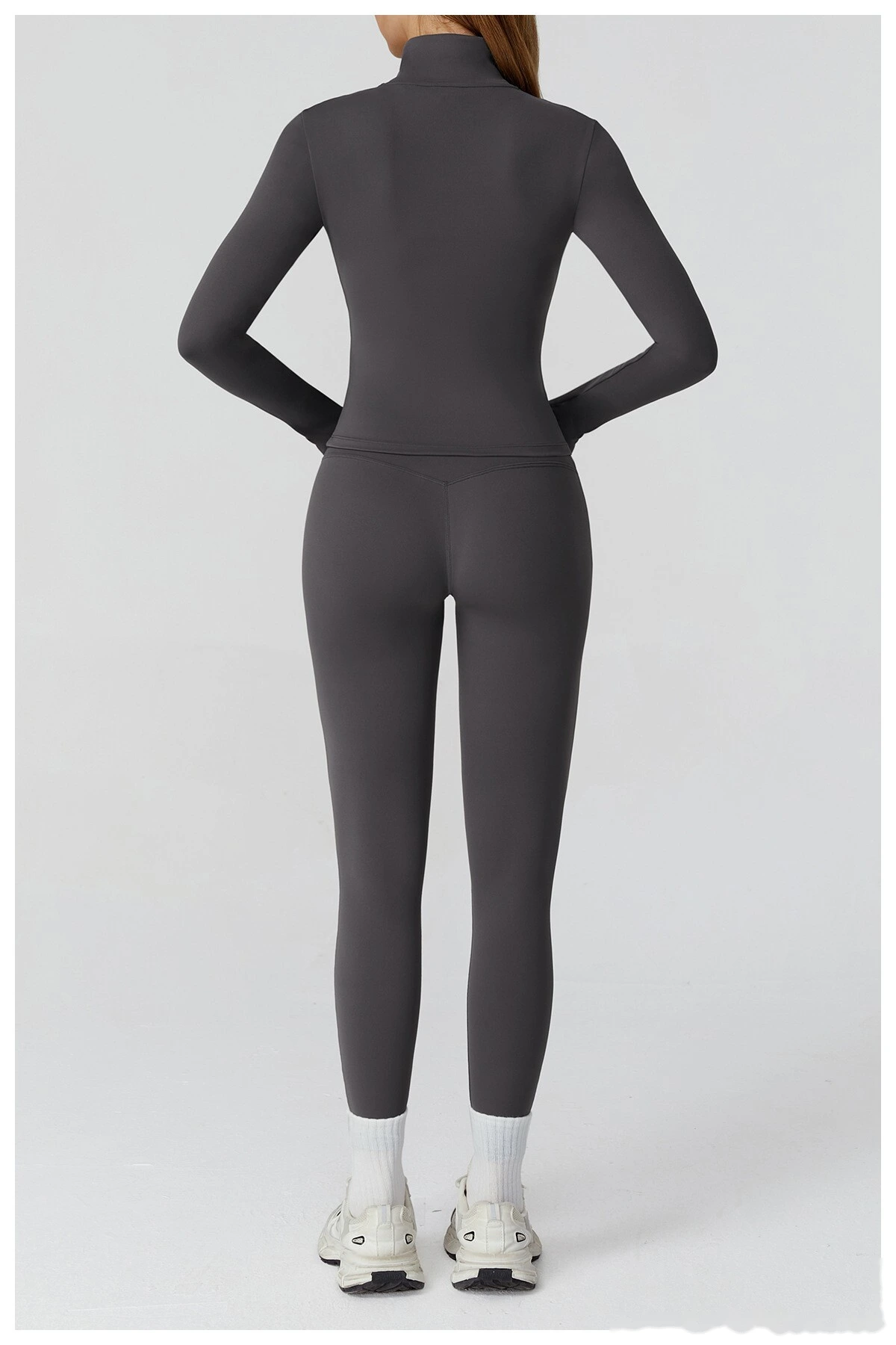 Custom contrast sanding yoga jacket zipper windproof slim coat outdoor sports running fitness clothes women detail