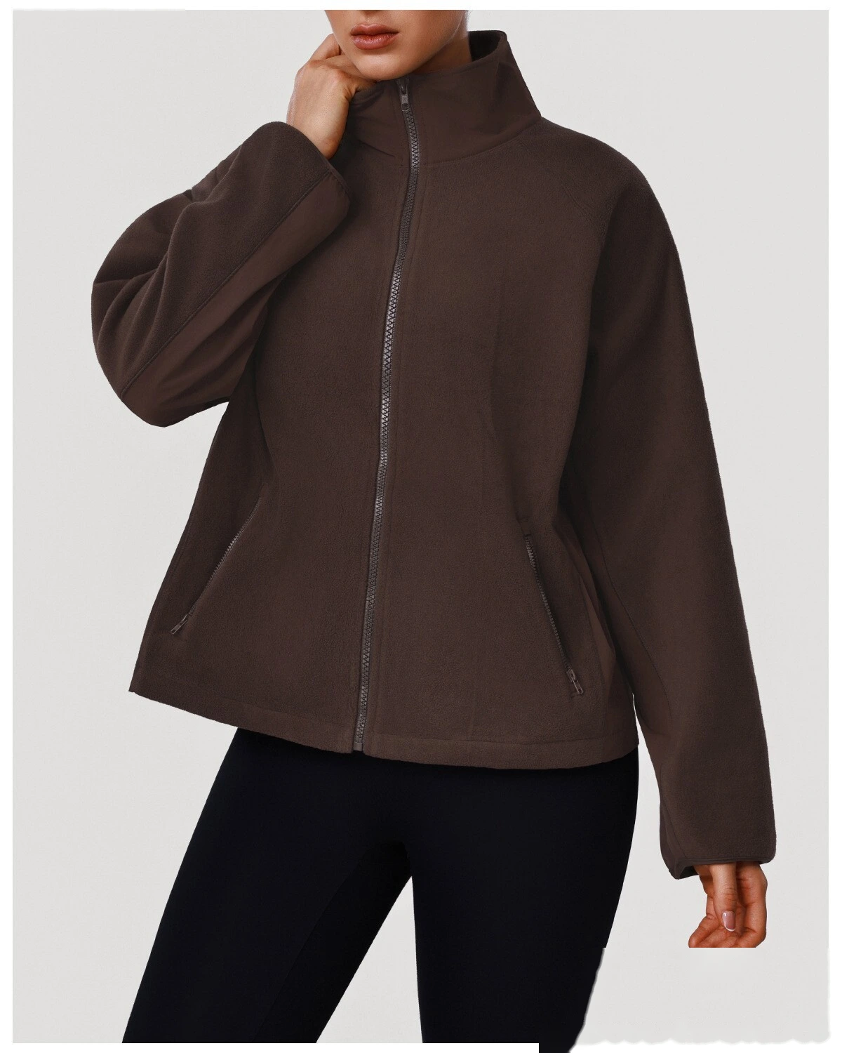 Bulk Custom Women's Fleece Jacket - Winter Warm Loose Fit Open-Front Sports Sweatshirt detail