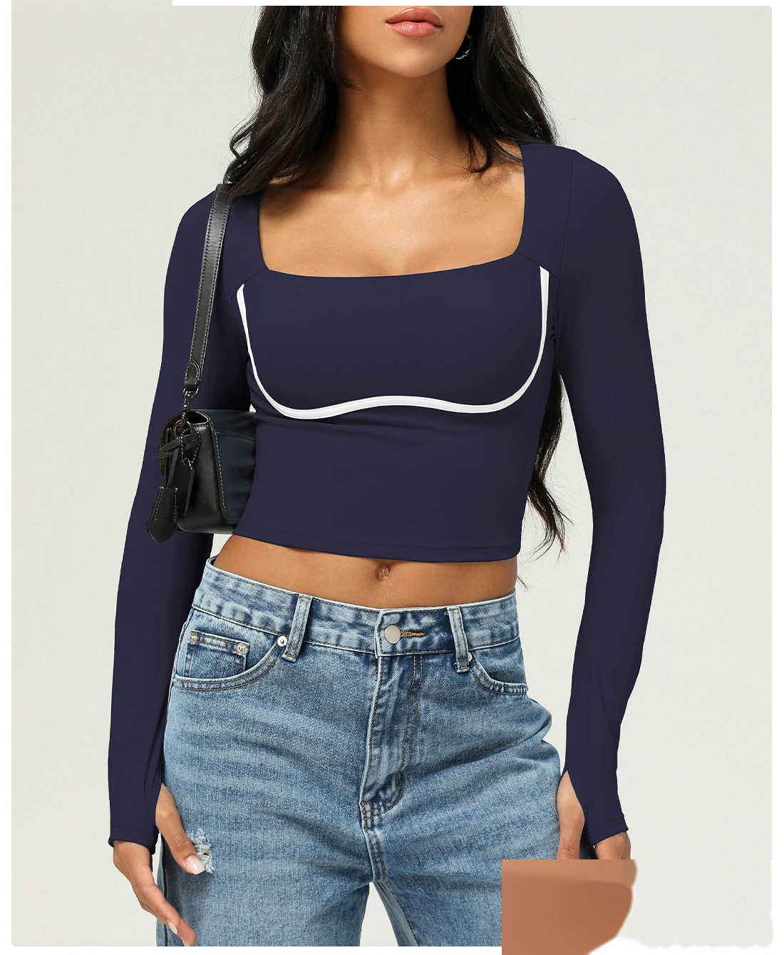 Customized sports long-sleeved T-shirt women slim fitness yoga clothes tops women with chest pads detail