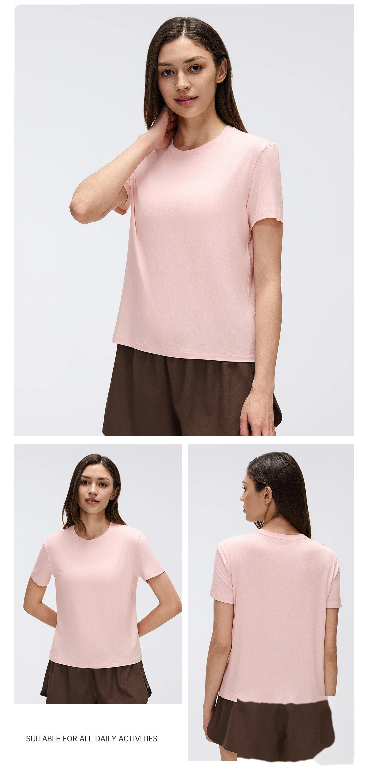 Bulk Custom Crew Neck Sports Top - Women's Summer Quick-Dry Lightweight Pilates Yoga Gym Running Activewear detail
