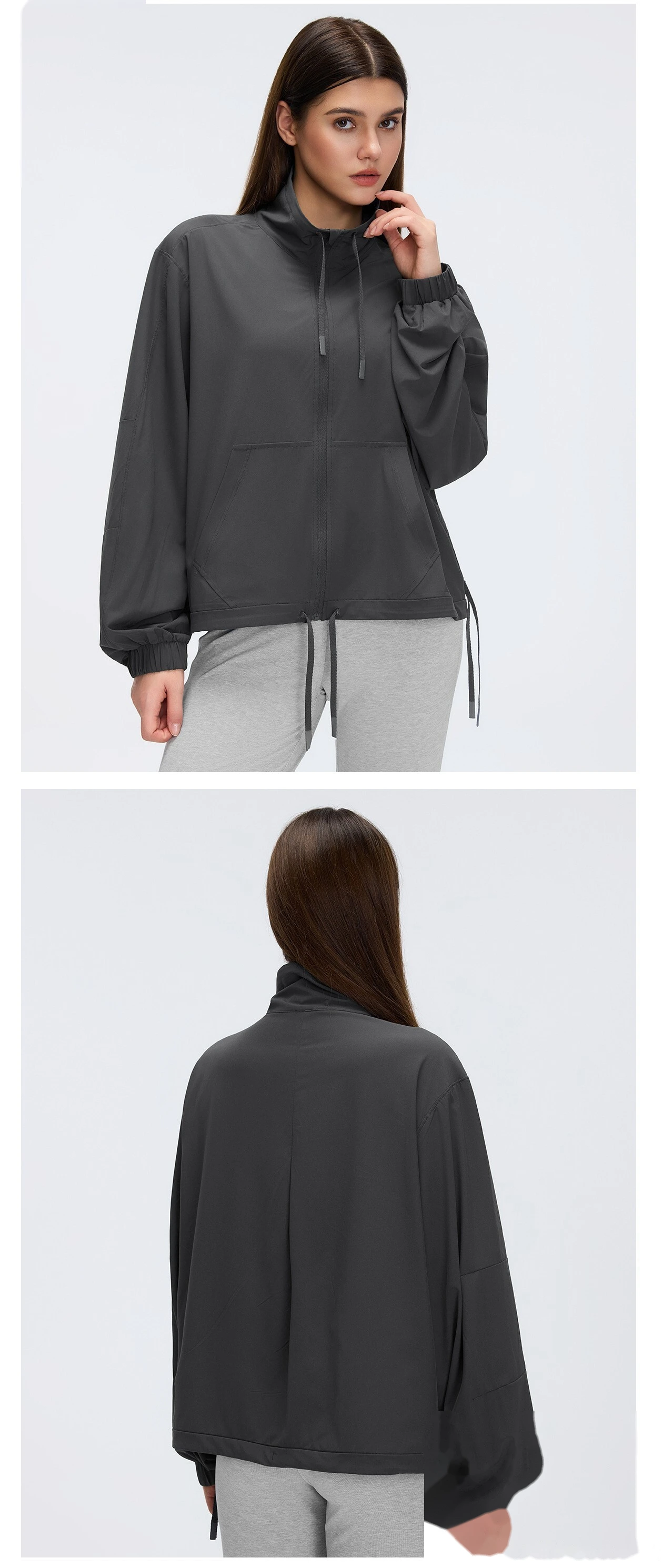 Custom Loose Casual Stand-Collar Jacket - Women's Versatile Outdoor Sports Fitness Activewear detail