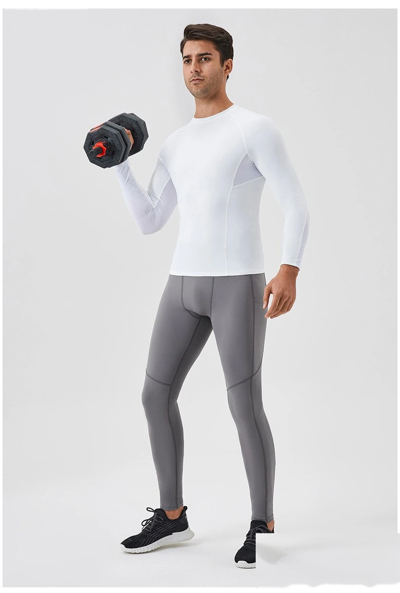Customized men's yoga pants with high elasticity and tight fitness pants detail