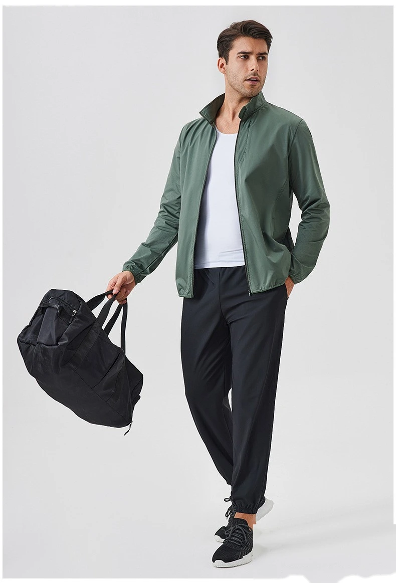 Custom autumn and winter sports coat stand collar zipper jacket outdoor windproof long sleeve cardigan running fitness detail