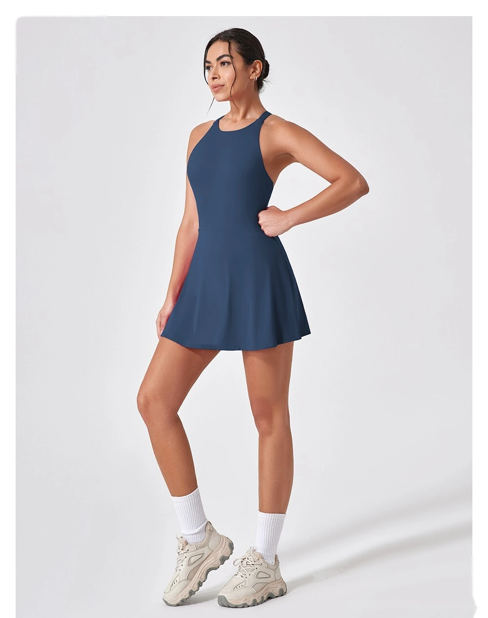 Sports dress is slim, light-proof and quick-drying feather tennis skirt, beautiful back fitness one-piece yoga suit detail