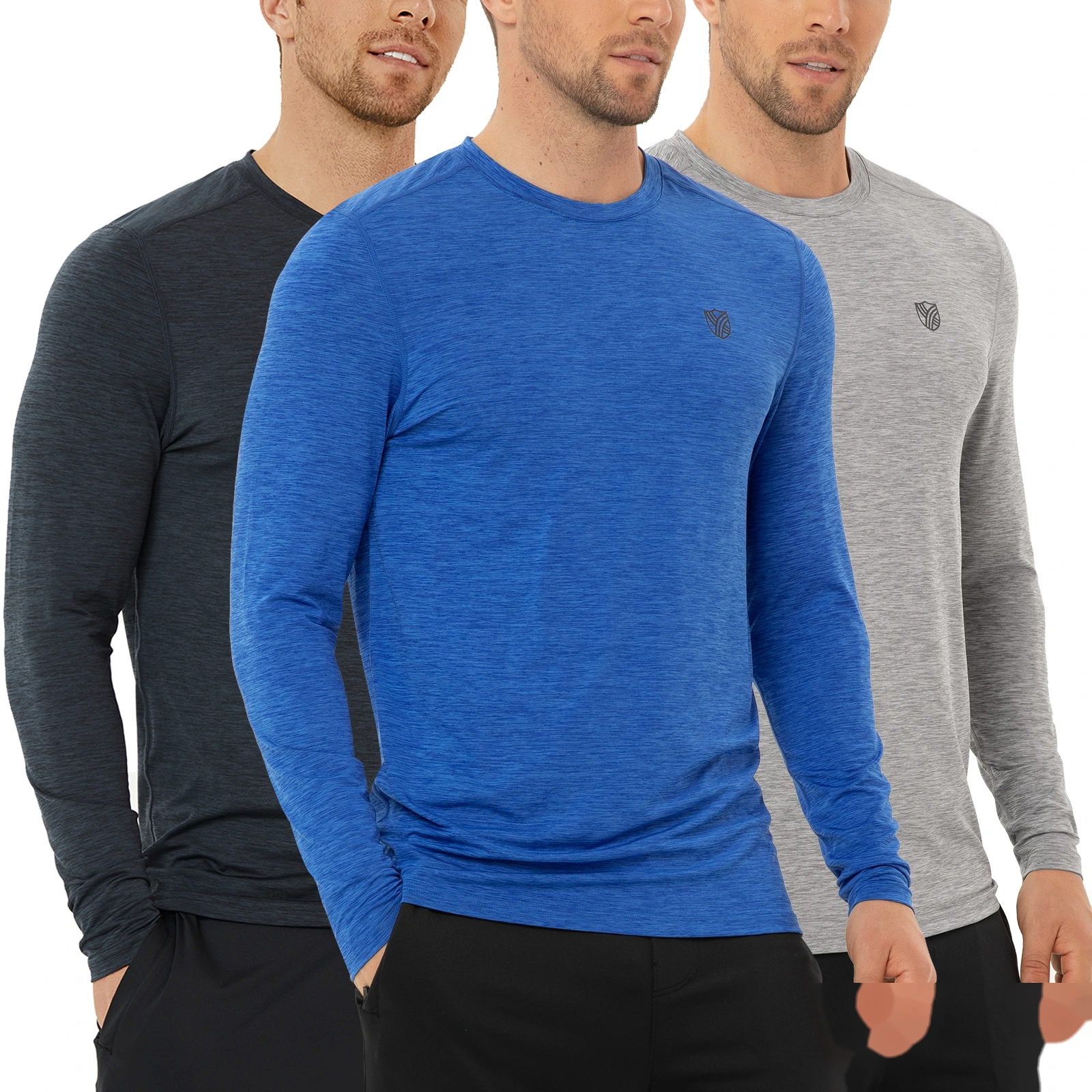 UPF outdoor men's running fitness training sunscreen quick-drying breathable round neck long sleeve T-shirt detail