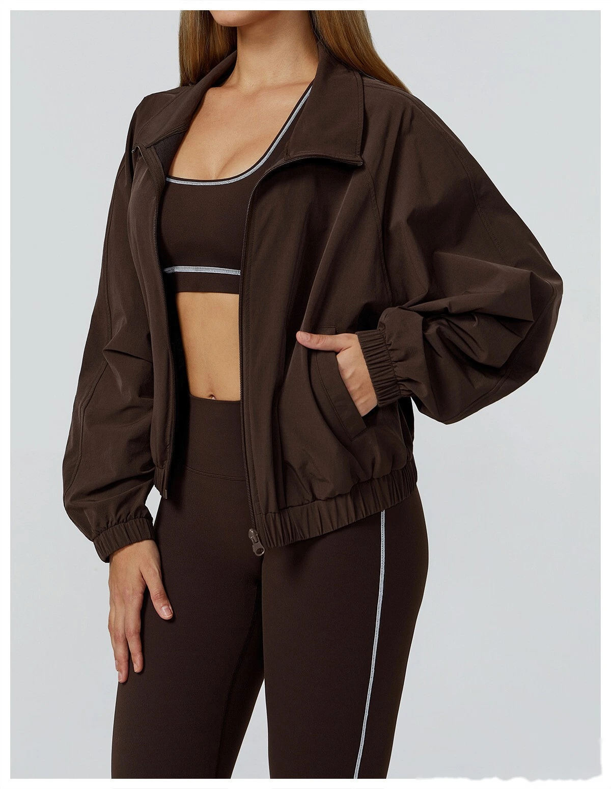 Custom-made stand-up collar sports coat women's windproof outdoor running fitness long-sleeved yoga clothing coat detail