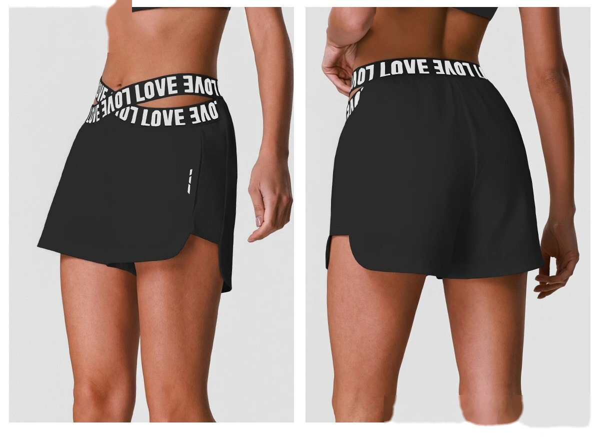 Summer Quick Dry Sports Shorts, Letter Webbing Elastic Lined Workout Yoga Shorts With Pocket detail