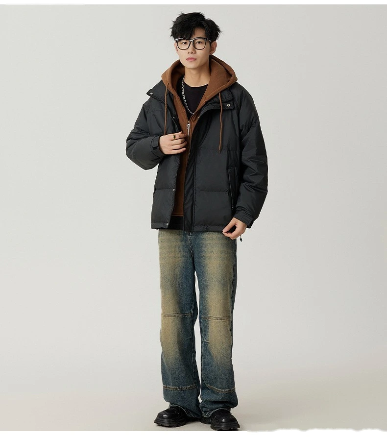 Custom hooded down jacket men's winter new trend fake two windproof warm couple coat. detail