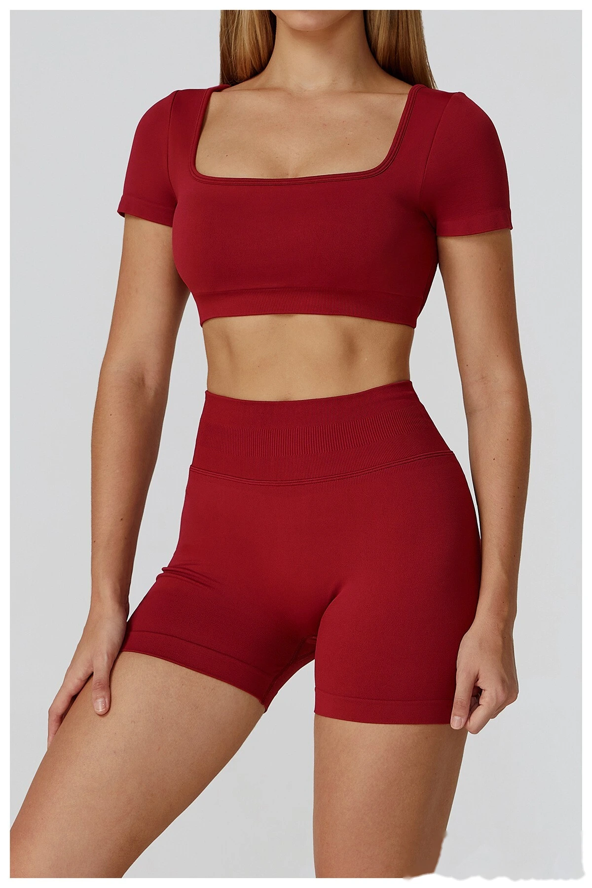 Customized seamless yoga clothes women's hollow back slim short-sleeved sports tops detail
