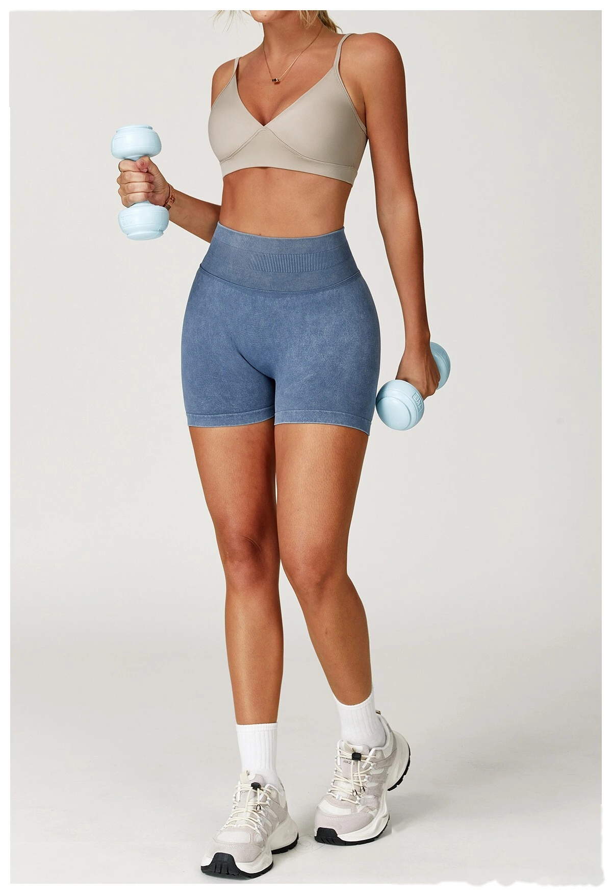 Seamless sand washing yoga shorts high waist hip shorts tight running fitness yoga pants female - allni detail