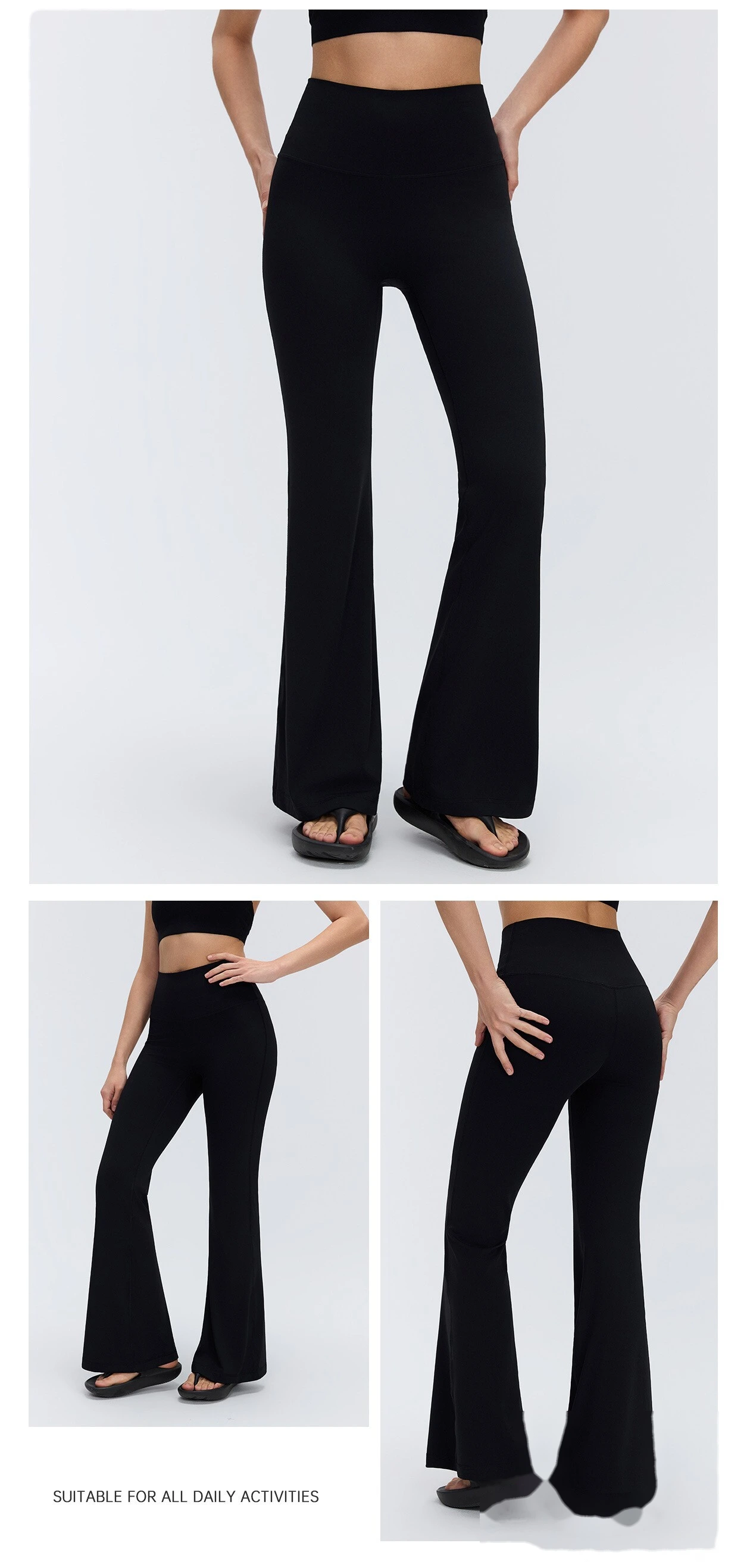 Custom High Waist Micro Flare Yoga Leggings Tummy Control Butt Lifting Slim High Stretch Workout Pants detail