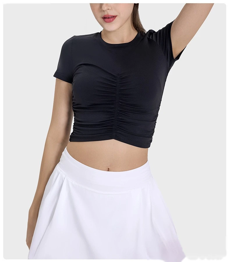 Customized folding movement short-sleeved slim slimming short yoga top woman detail
