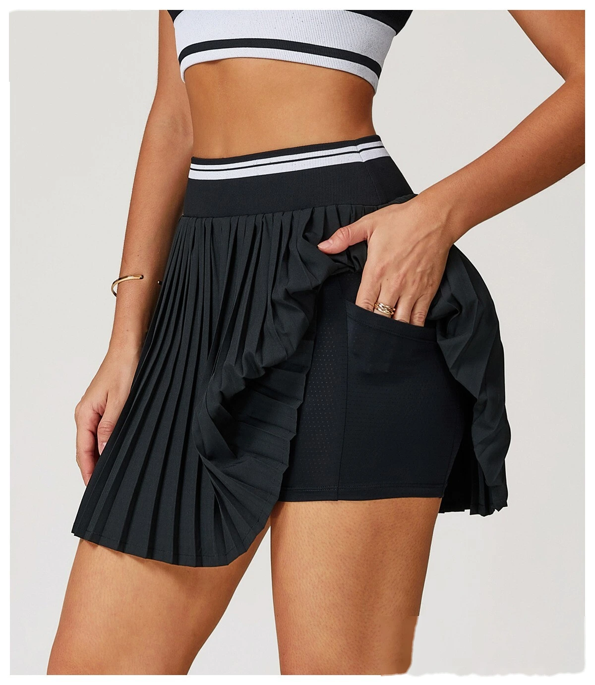 Customized contrast pleated skirt high waist A-shaped fitness skirt anti-exposure tennis skirt detail