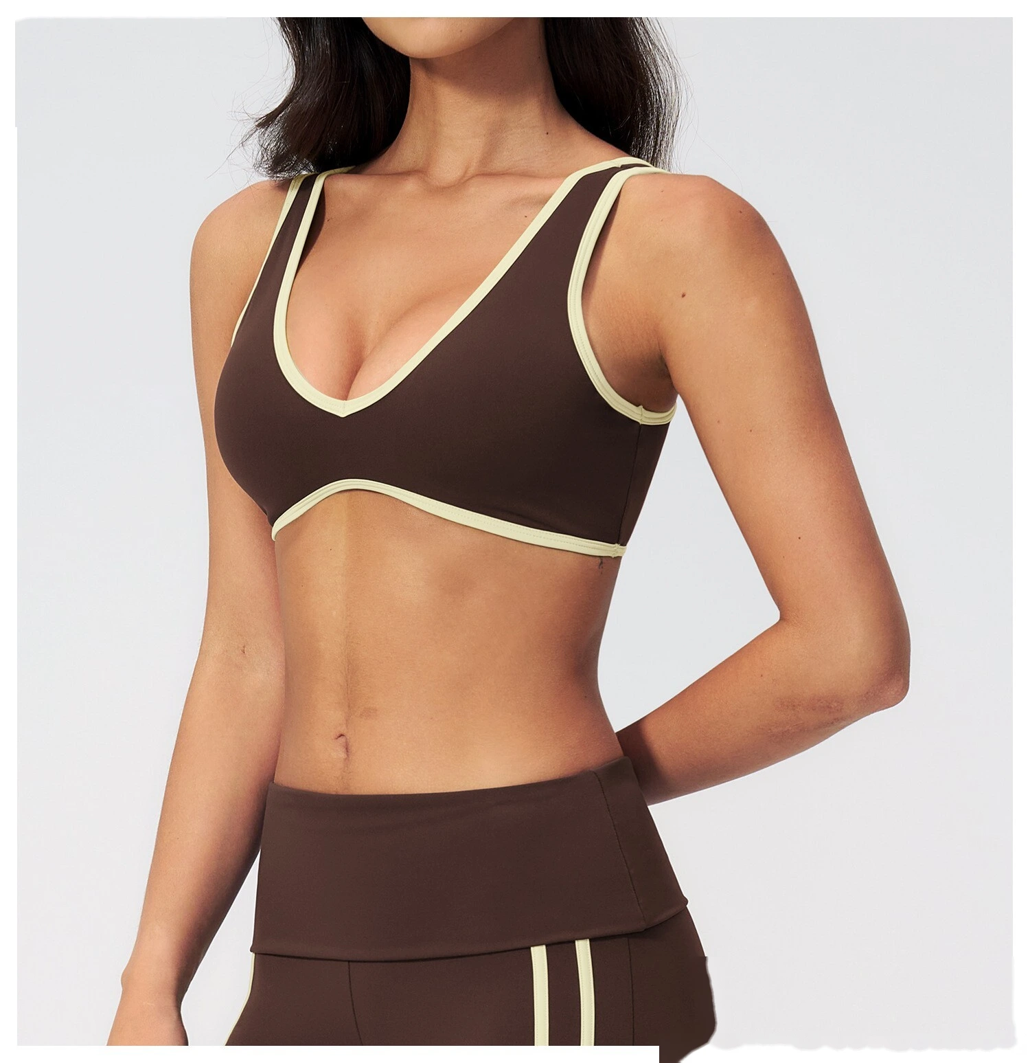 Women Color Block Open Back Sports Bra, Quick Dry Breathable Outdoor Workout Yoga Athletic Bra detail
