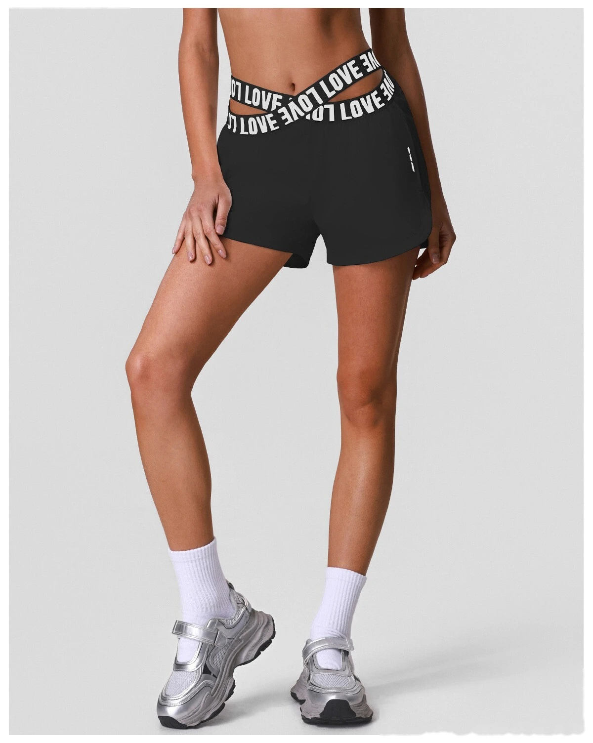 Summer Quick Dry Sports Shorts, Letter Webbing Elastic Lined Workout Yoga Shorts With Pocket detail