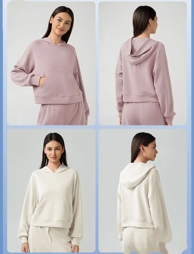 Customized ladies' casual Joker hooded sweater loose and slim fitness yoga clothes top detail