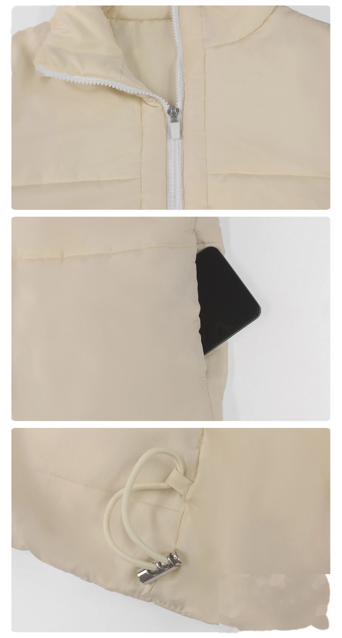 Women's Customizable Slim-Fit Winter Cotton Jacket - Thick Windproof Outdoor Sports Coat with Zipper for Running detail