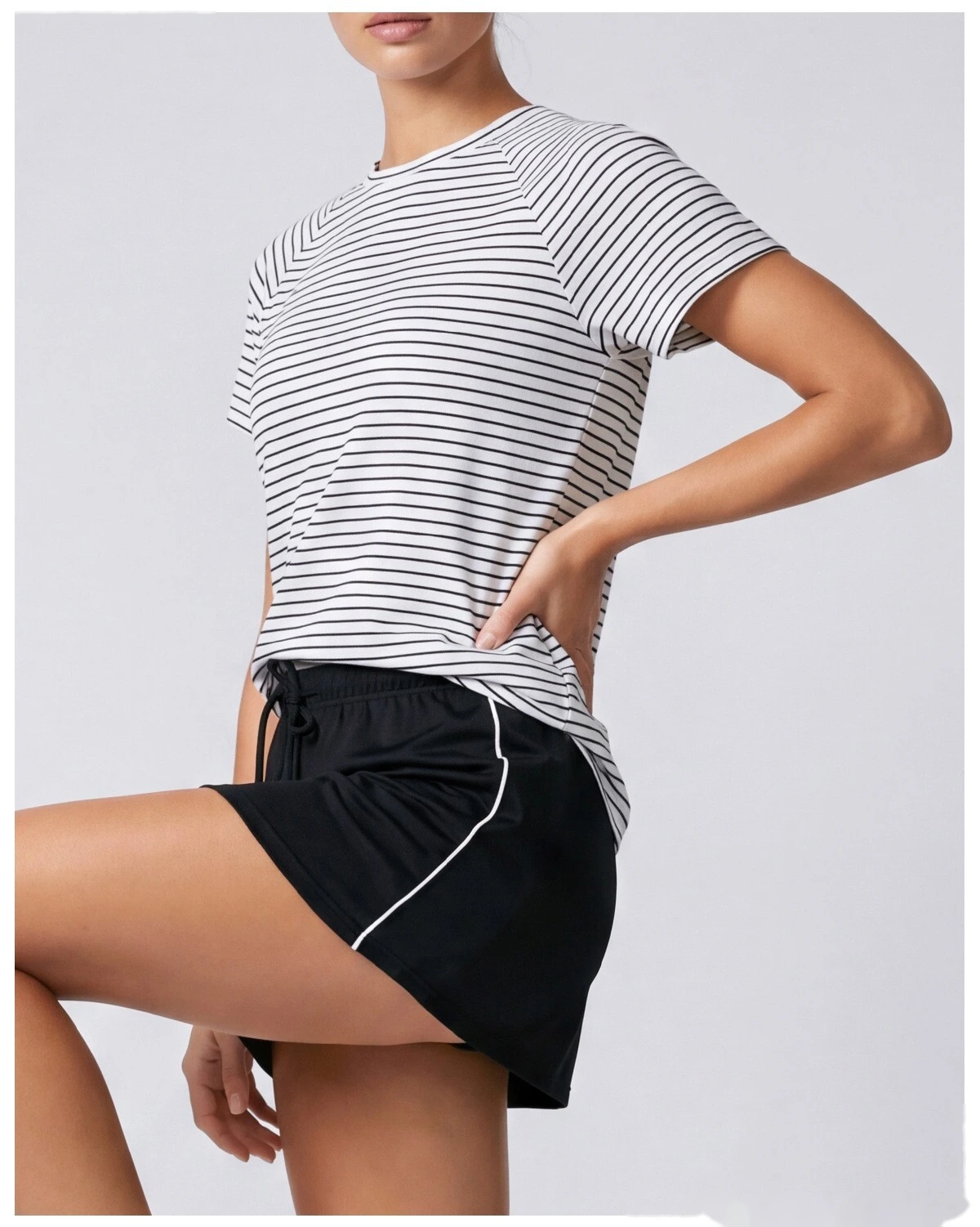 Custom striped new running training women breathable yoga fitness loose Joker T-shirt detail