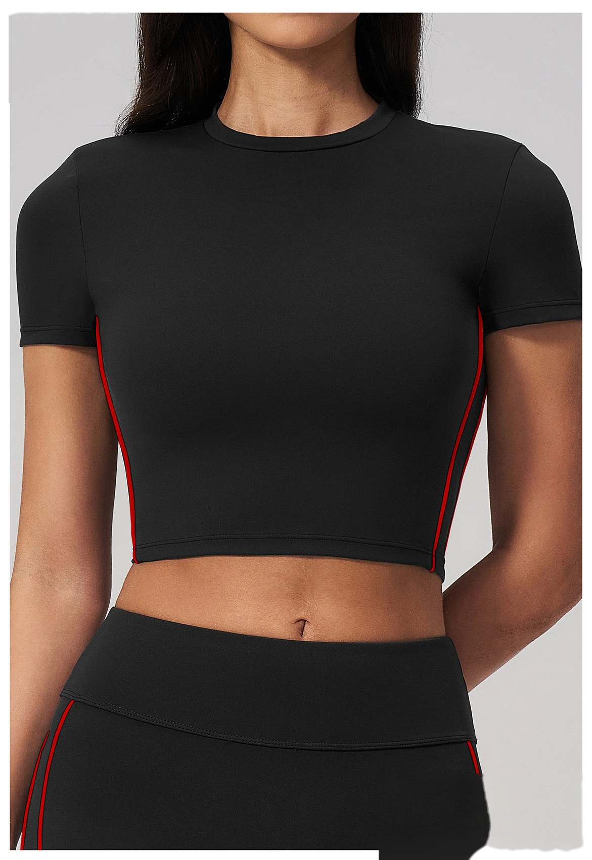 Custom Women Short Sleeve Yoga Top, Summer Cropped Tight Fitness T-shirt Quick Dry Sports Workout Tee detail