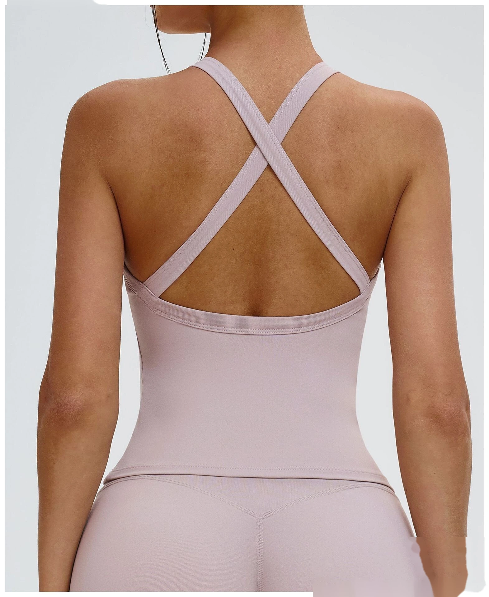 Bulk Custom Open Back Yoga Tank - High-Support Shockproof Cutout Workout Top for Outdoor Gym detail