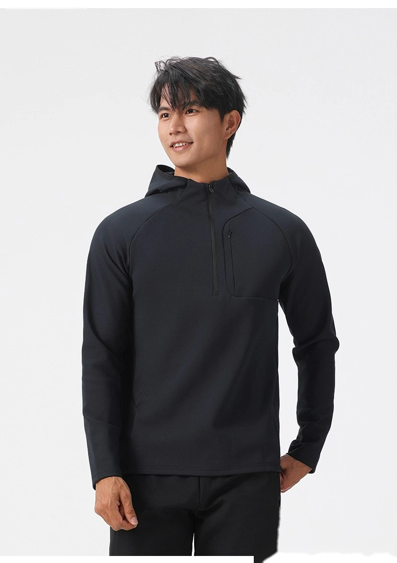 Custom autumn and winter running quick-drying clothes men's sports T-shirt half zipper hooded sweater detail