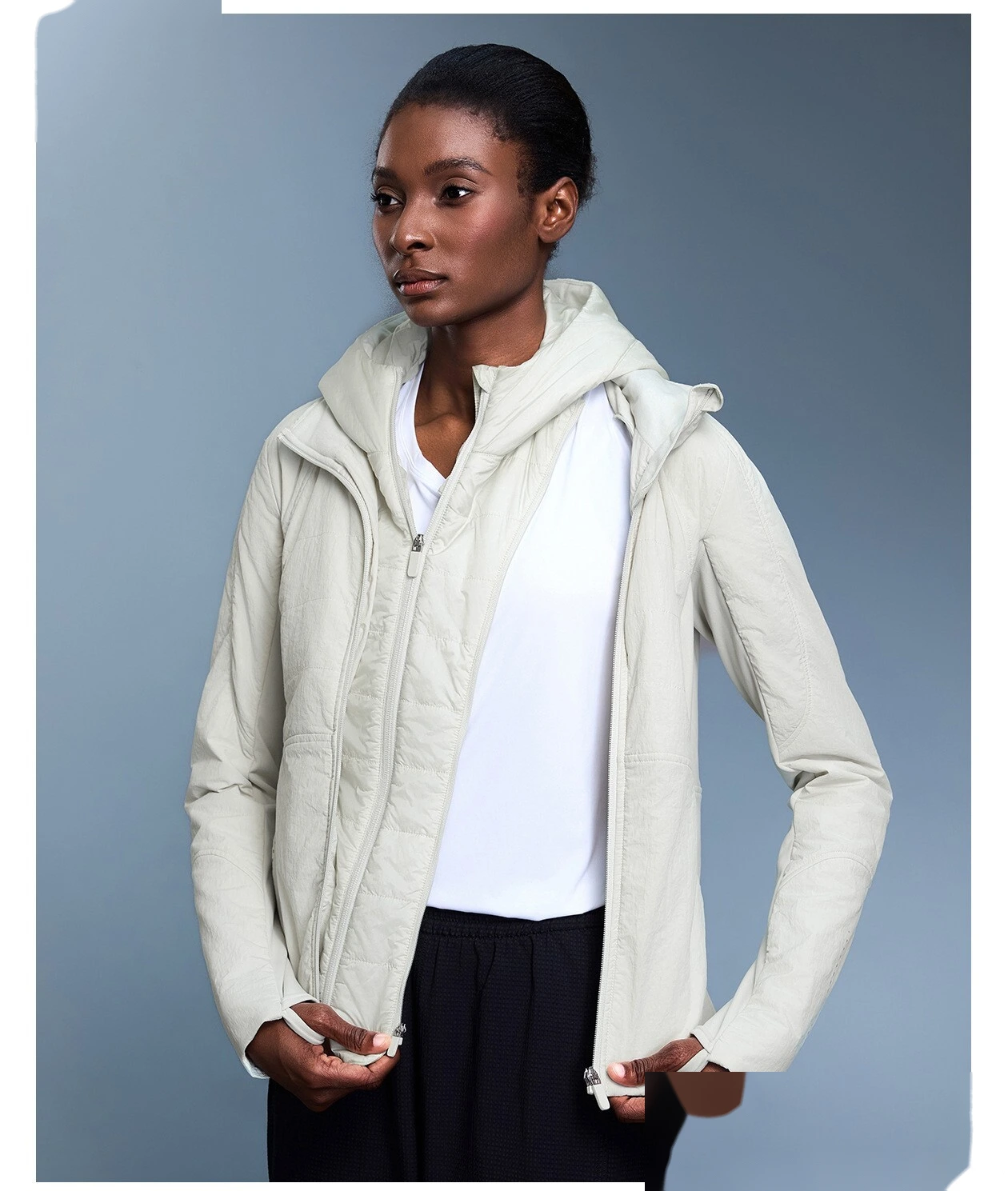Customized winter vacation two-piece hooded sports cotton-padded jacket waterproof waist slimming warm cotton coat femal detail