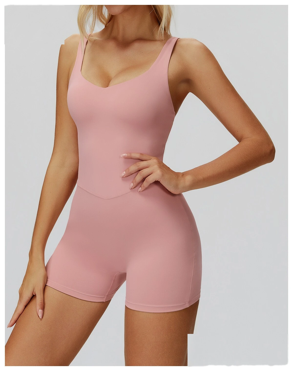 Women's Tight-Fitting Crisscross Back Yoga Bodysuit - Customizable High Elastic Short-Length One-Piece for Yoga, Running detail